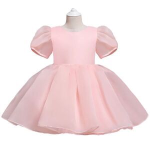 NNJXD | Blush | FLOWER GIRL PUFF SLEEVES ORGANZA DRESS